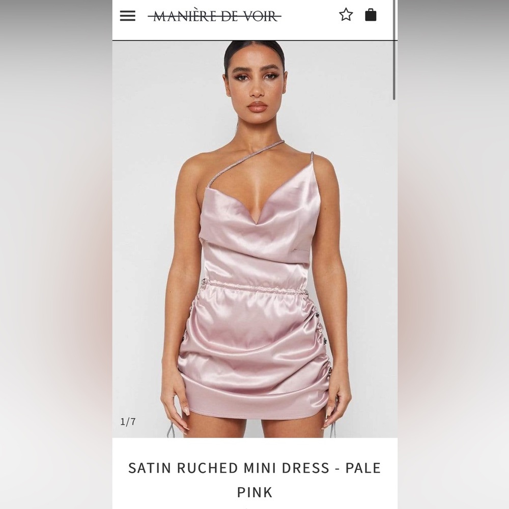Satin Ruched Mini Dress- Pale Pink, Brand- Manière De Voir